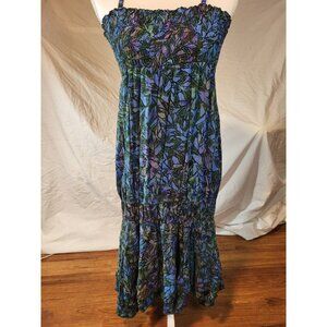 Del Sole Size M Smocked Floral Multicolor Rayon Dress